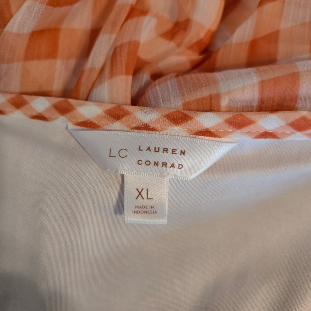 Gingham Ruffle Wrap Dress - Orange - Picture 6 of 8